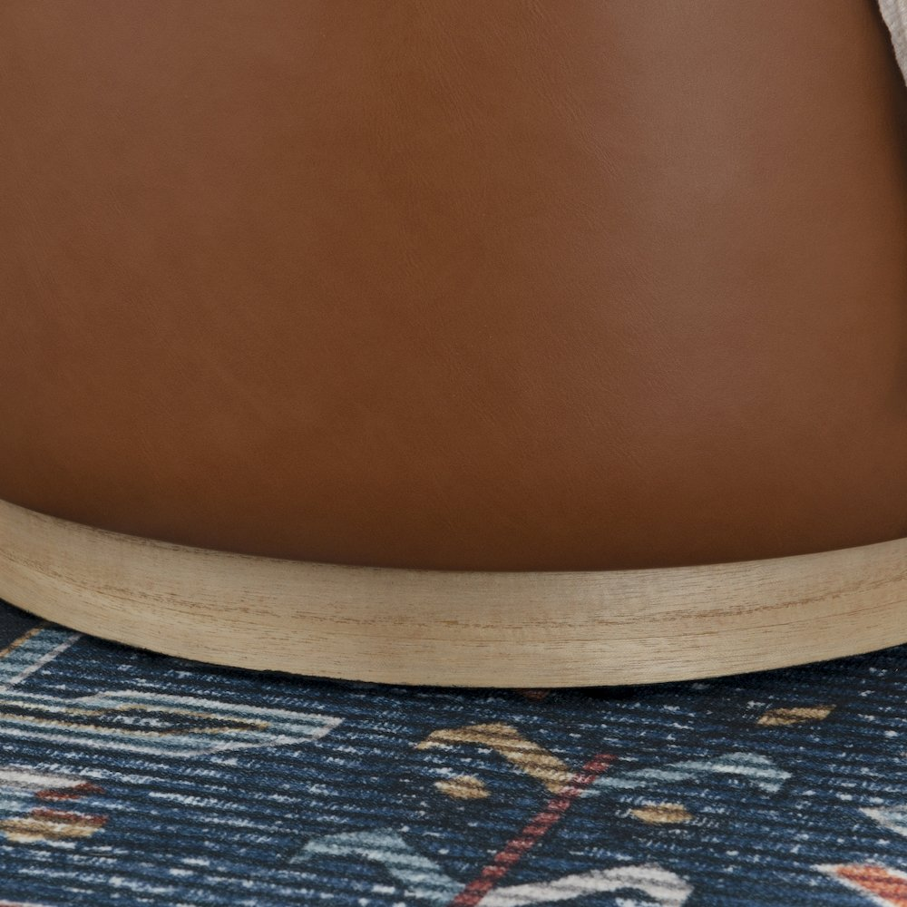 Start2Finish Blanche Storage Ottoman in caramel faux PU leather, showing its soft cushioned top and spacious interior for storage.
