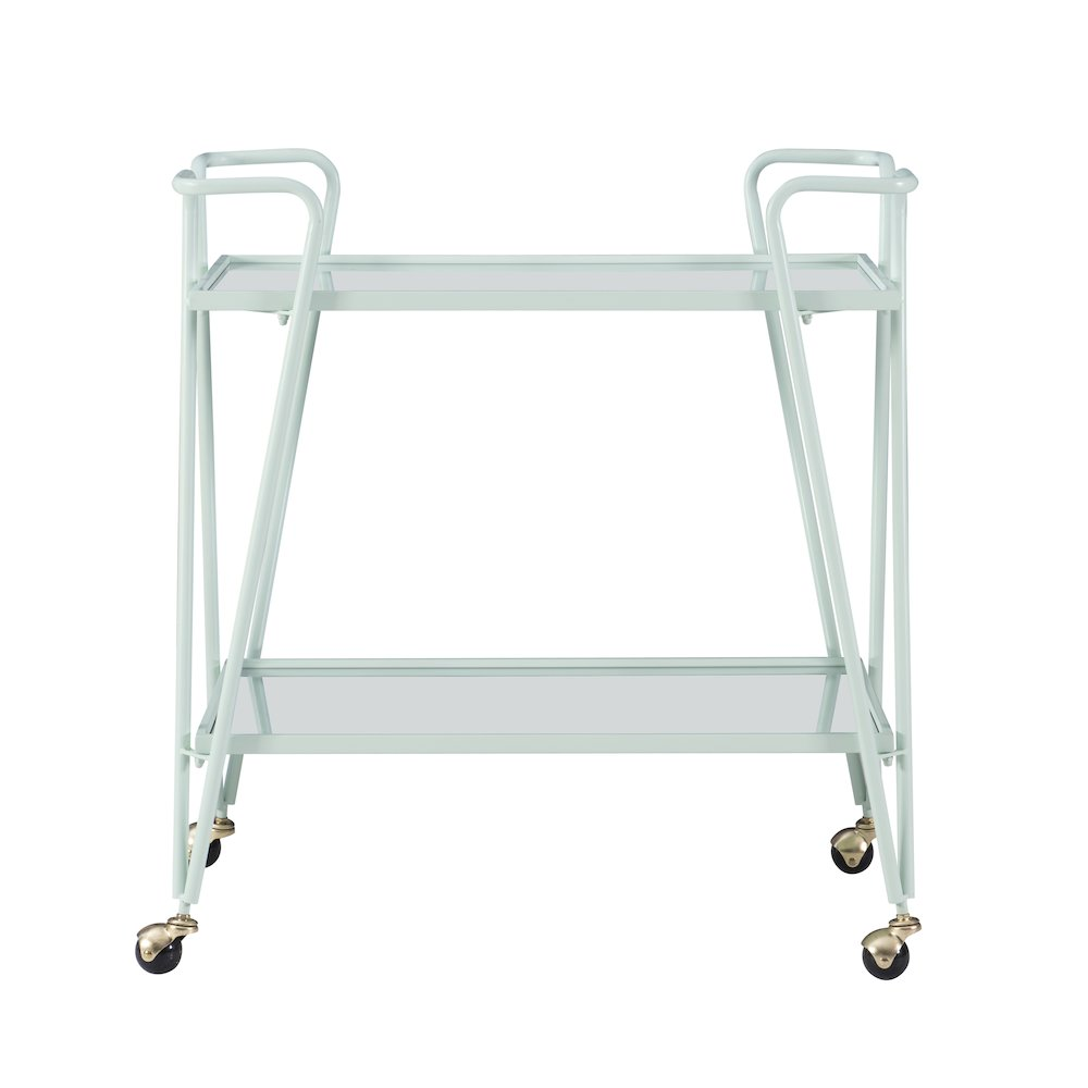 Mint Mid-Century Bar Cart by Start2Finish, stylish furniture piece with metal frame and two glass shelves for home decor.