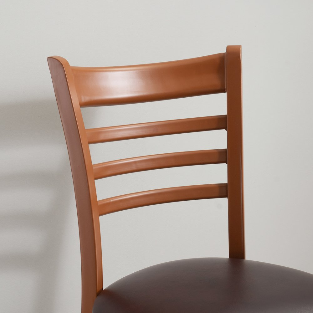 Set of two Start2Finish Baxter metal side chairs with honey and burgundy finish, featuring a modern design.