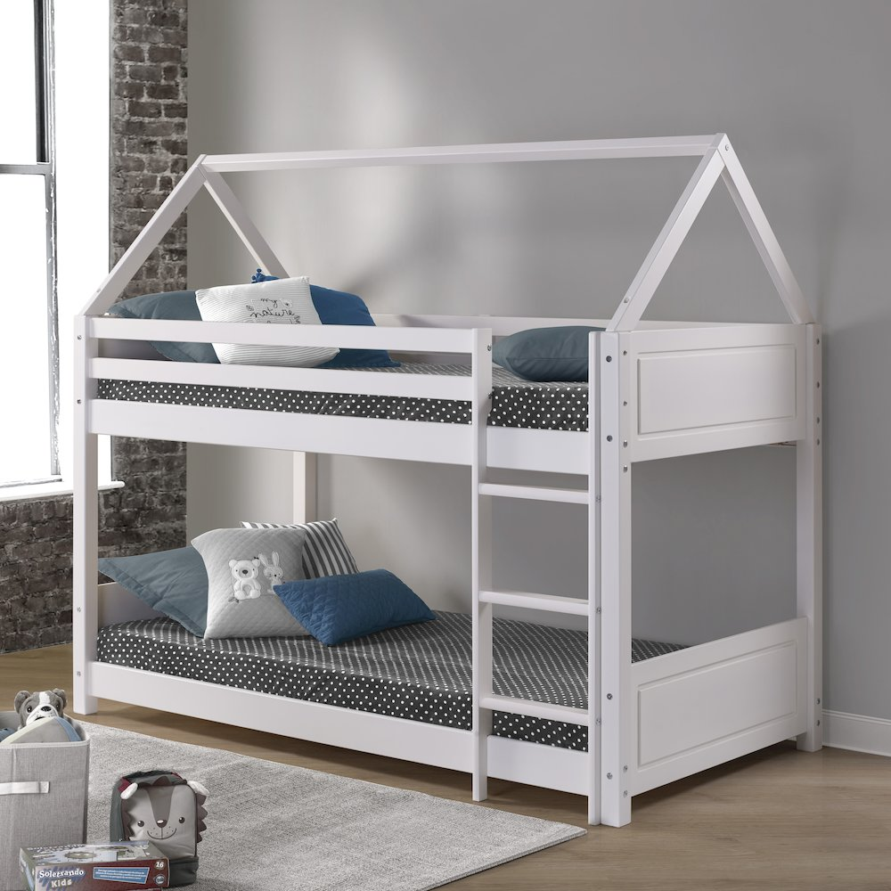 White Maison Twin Bunkbed by Start2Finish, sturdy wooden furniture with safety rails and ladder, ideal for kids&
