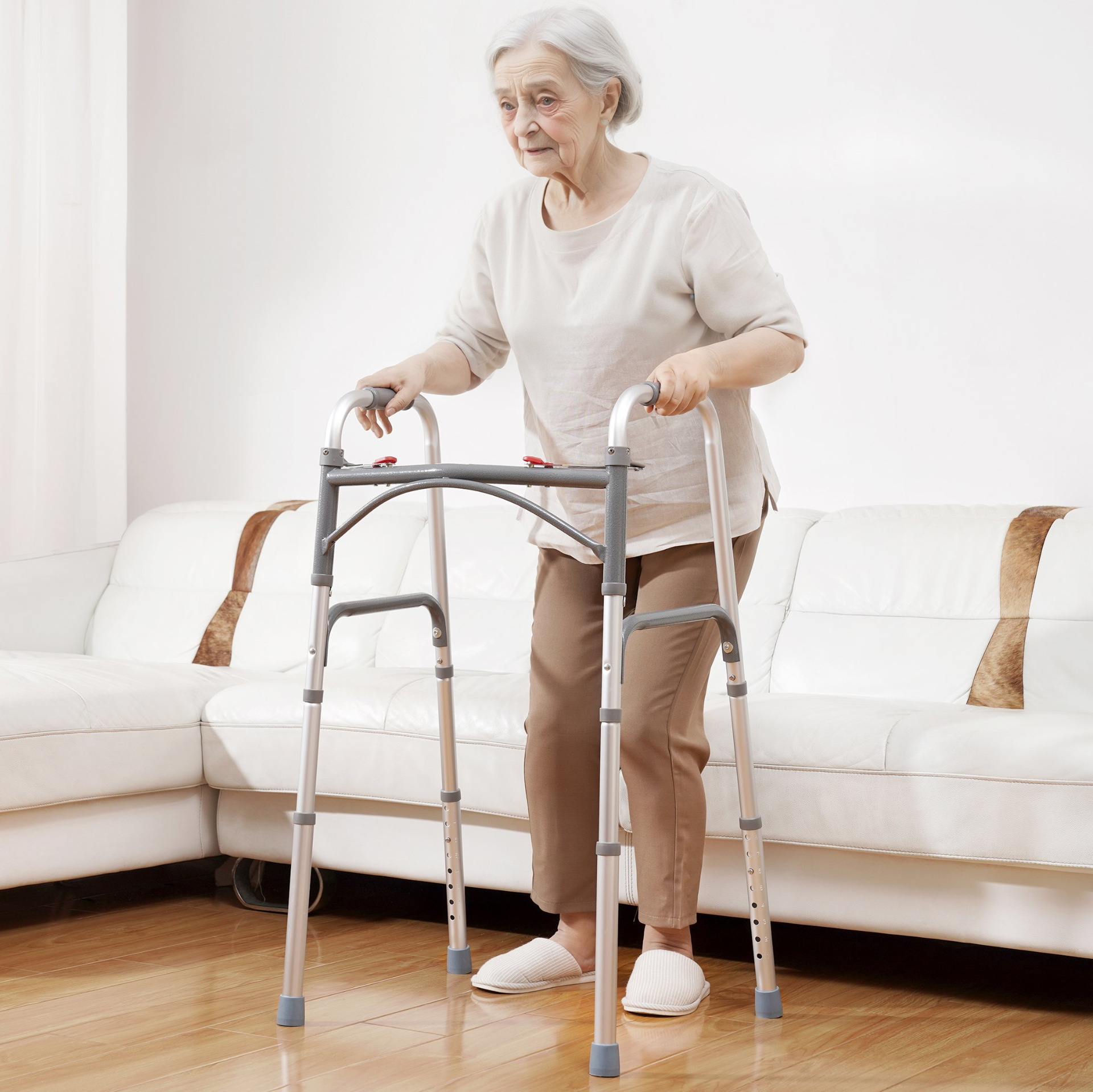 Start2Finish VEVOR folding walker with adjustable height, durable handles, lightweight aluminum frame, suitable for elderly and disabled users