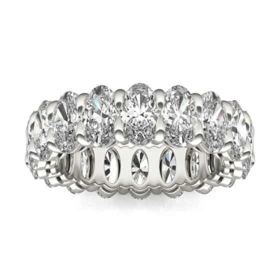 Oval lab-grown diamond eternity ring in 14K white gold with G-VS clarity, featuring a 4 carat total weight, by Start2Finish.