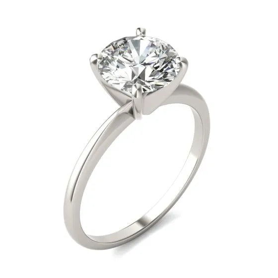 Round lab-grown diamond solitaire engagement ring in 14K white gold with G-VS clarity, featuring a 2 carat total weight.