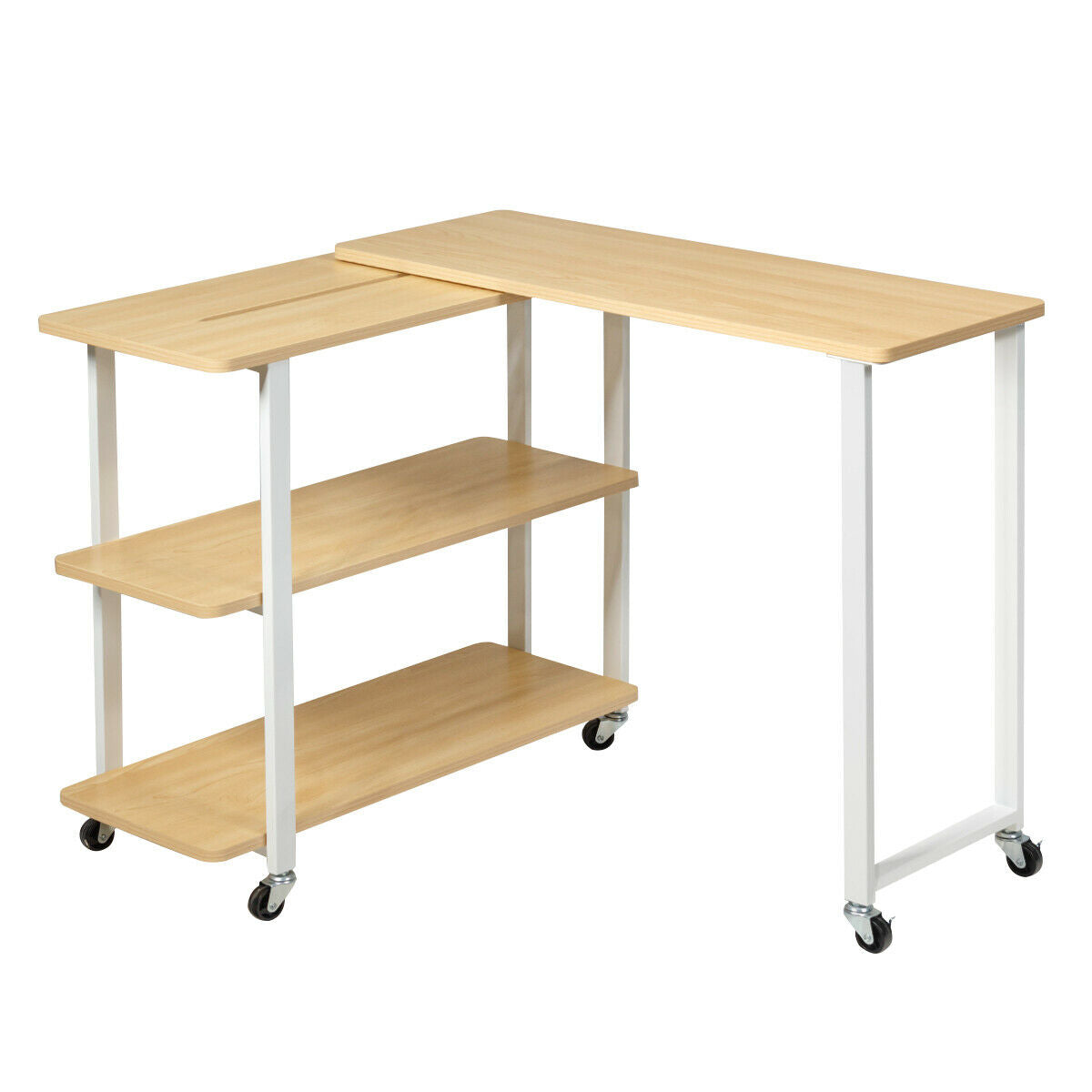Emerald Caeneus L-shape 360° rotating computer desk corner table for home office, featuring a modern design and ample workspace.