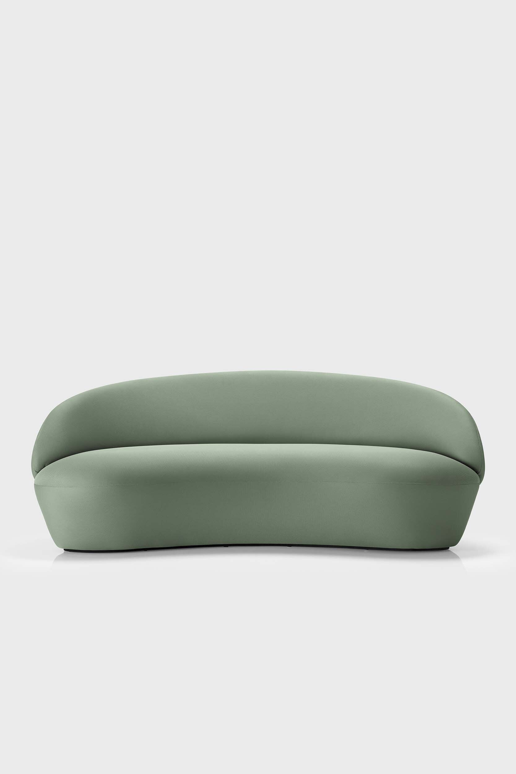 Aquamarine Poppy Naïve 3-seater sofa with plush cushions and sleek design, shown from a front angle in a modern living room setting.
