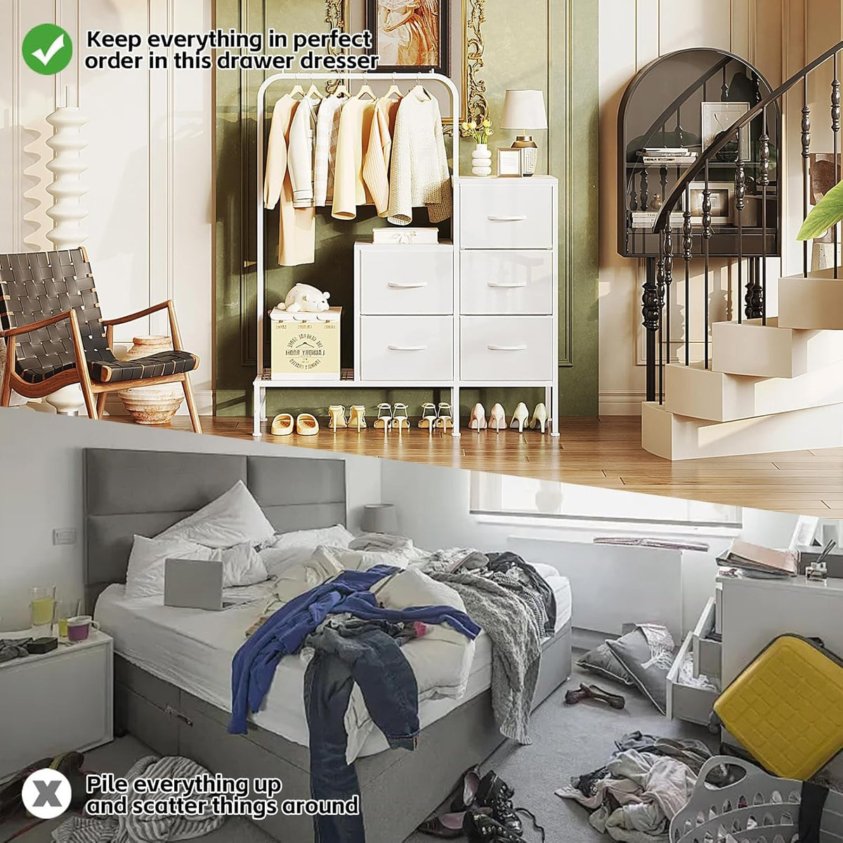 White Dresser With Hanging Clothing Rack Organizer