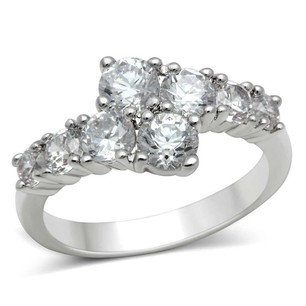 Rhodium brass ring with AAA grade cubic zirconia, featuring intricate design, by Turquoise Tiger.