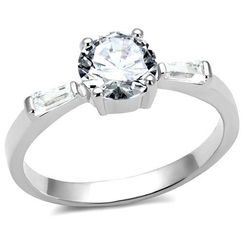 Rhodium brass ring with AAA grade clear CZ from Turquoise Tiger, showcasing a sleek jewelry design with sparkling stone accents.