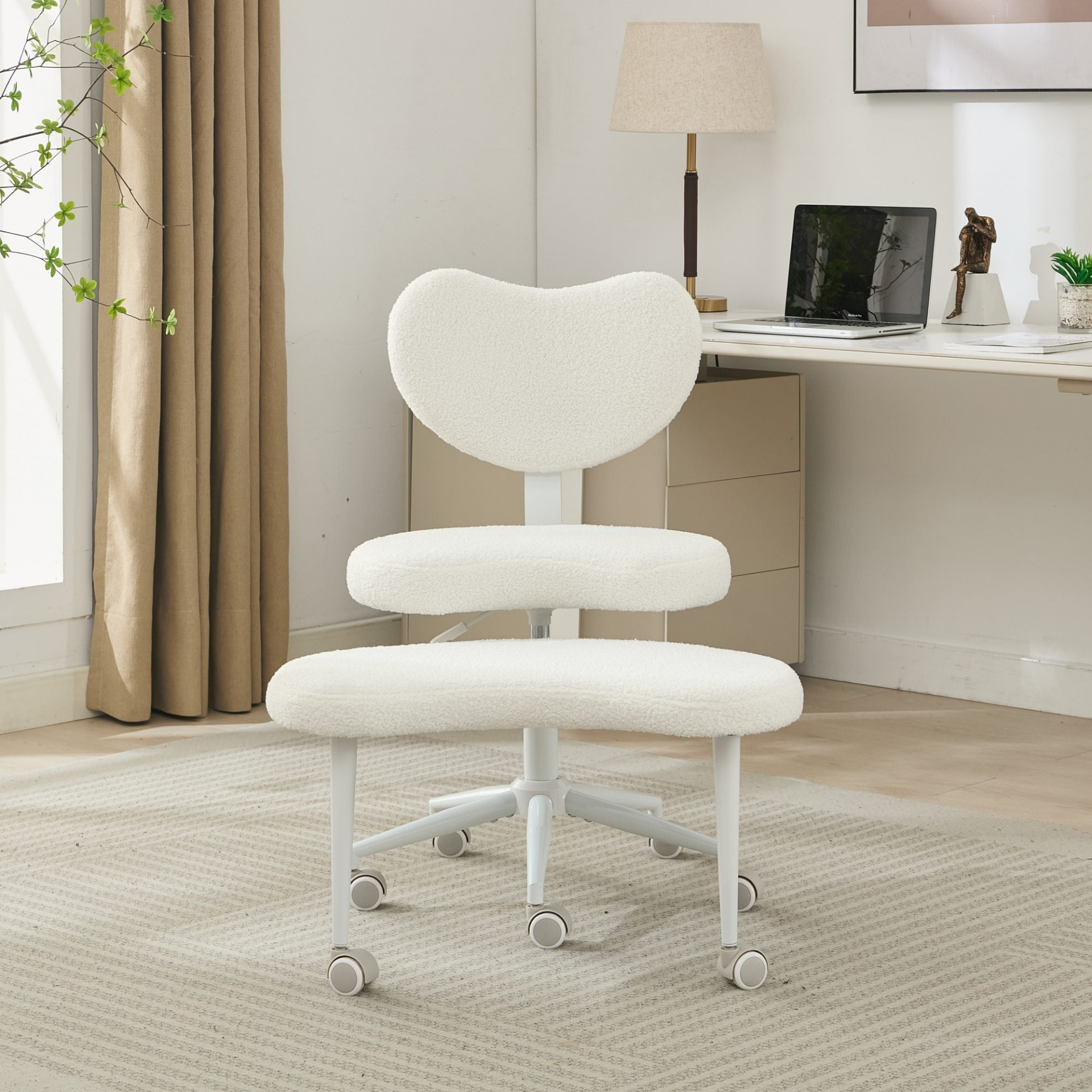 Black PU leather office chair with USB port, power access, and swivel function, suitable for home office or vanity desk.