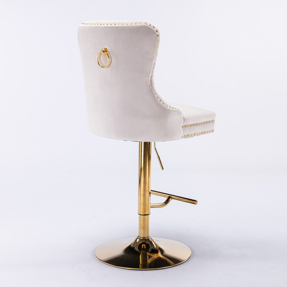 Pair of Start2Finish velvet adjustable bar stools with swivel function, modern design, multiple colors, ideal for dining or kitchen seating.