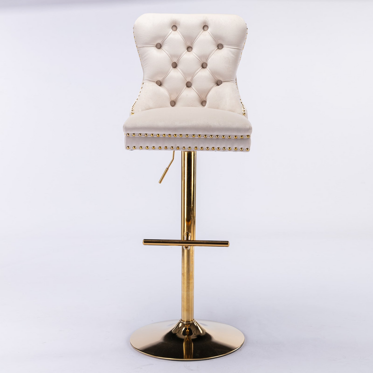 Set of two Start2Finish adjustable velvet bar stools with swivel function in multiple colors, suitable for kitchen or dining room.