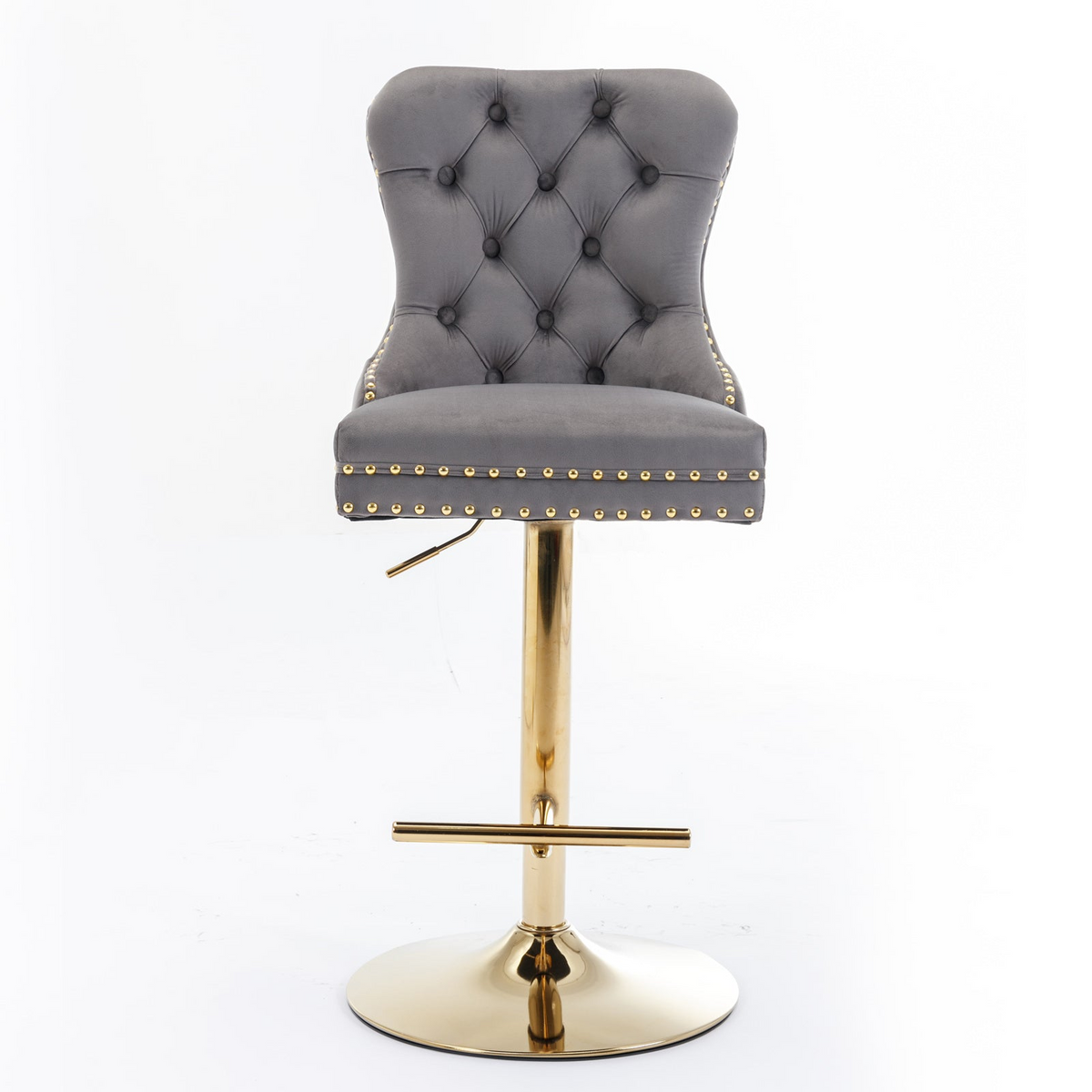 Set of two adjustable velvet bar stools with swivel seats in multiple colors, modern design for kitchen or dining room seating.