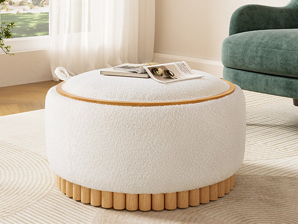 Wood and fabric upholstered ottoman with storage from Start2Finish, ideal for living room or lounge spaces.