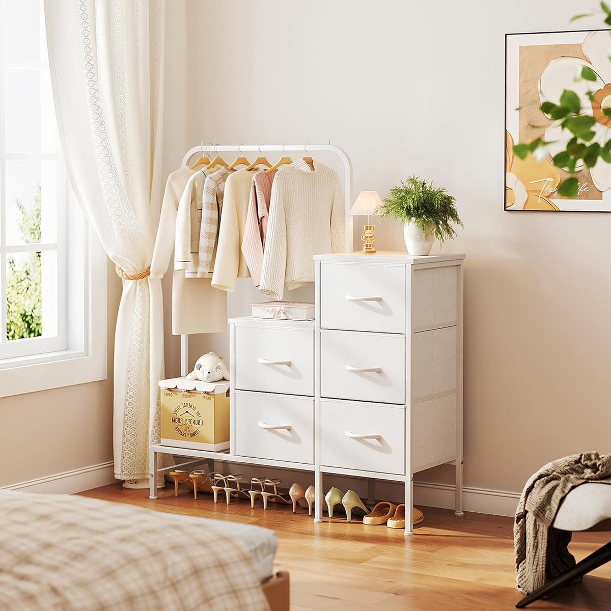 White Dresser With Hanging Clothing Rack Organizer