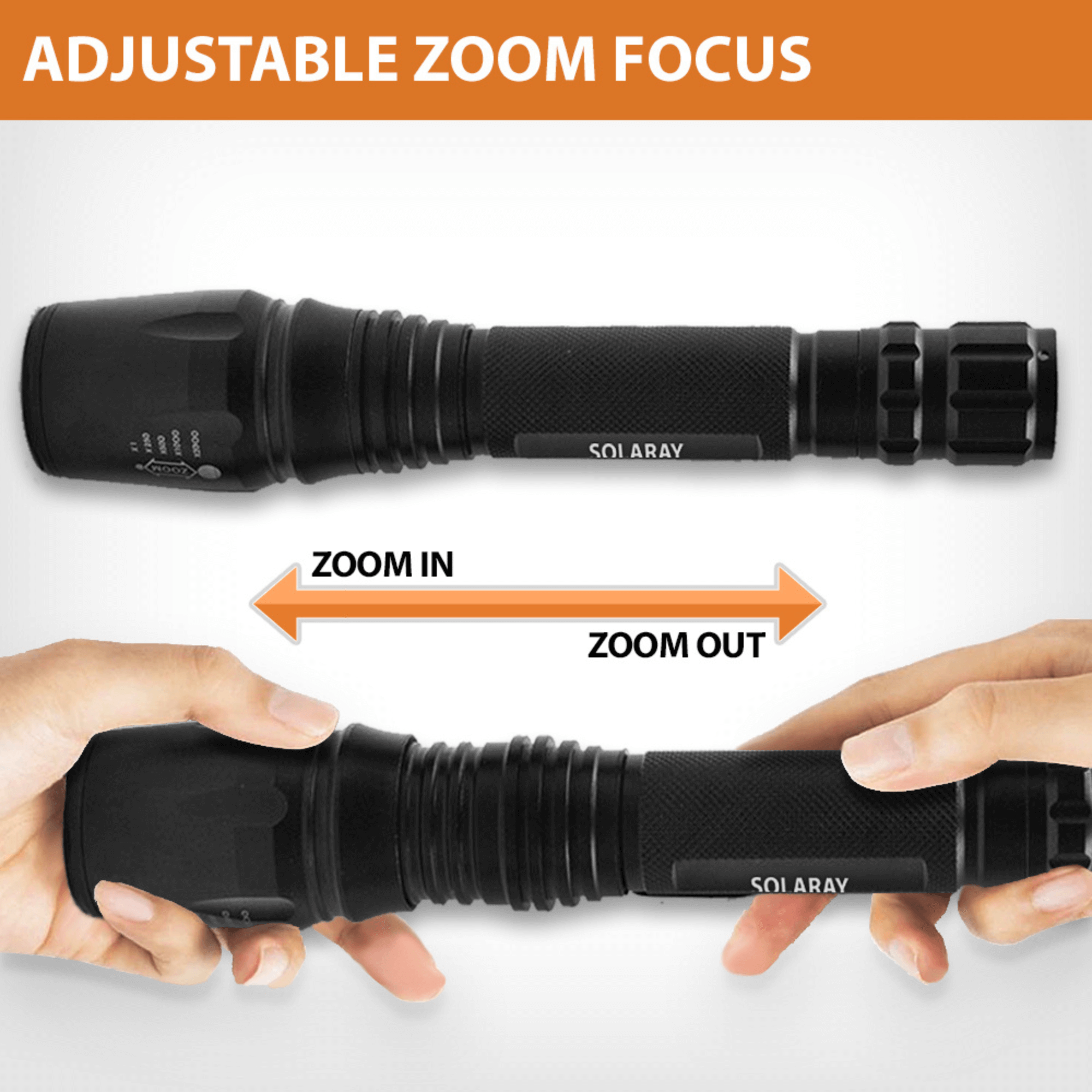 Black Lavender Solaray ZX-1XL 18650 LED Tactical Flashlight Kit for camping, featuring a durable black flashlight with adjustable focus.