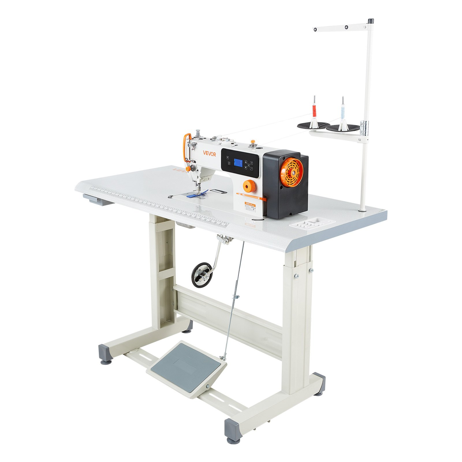 Start2Finish VEVOR industrial sewing machine with LCD panel, LED light, metal frame, auto thread trimmer, and high-speed 550W lockstitch.