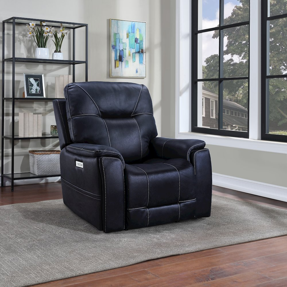 Start2Finish Lexington Power Media Recliner with cushioned armrests and plush fabric in a modern living room setting.