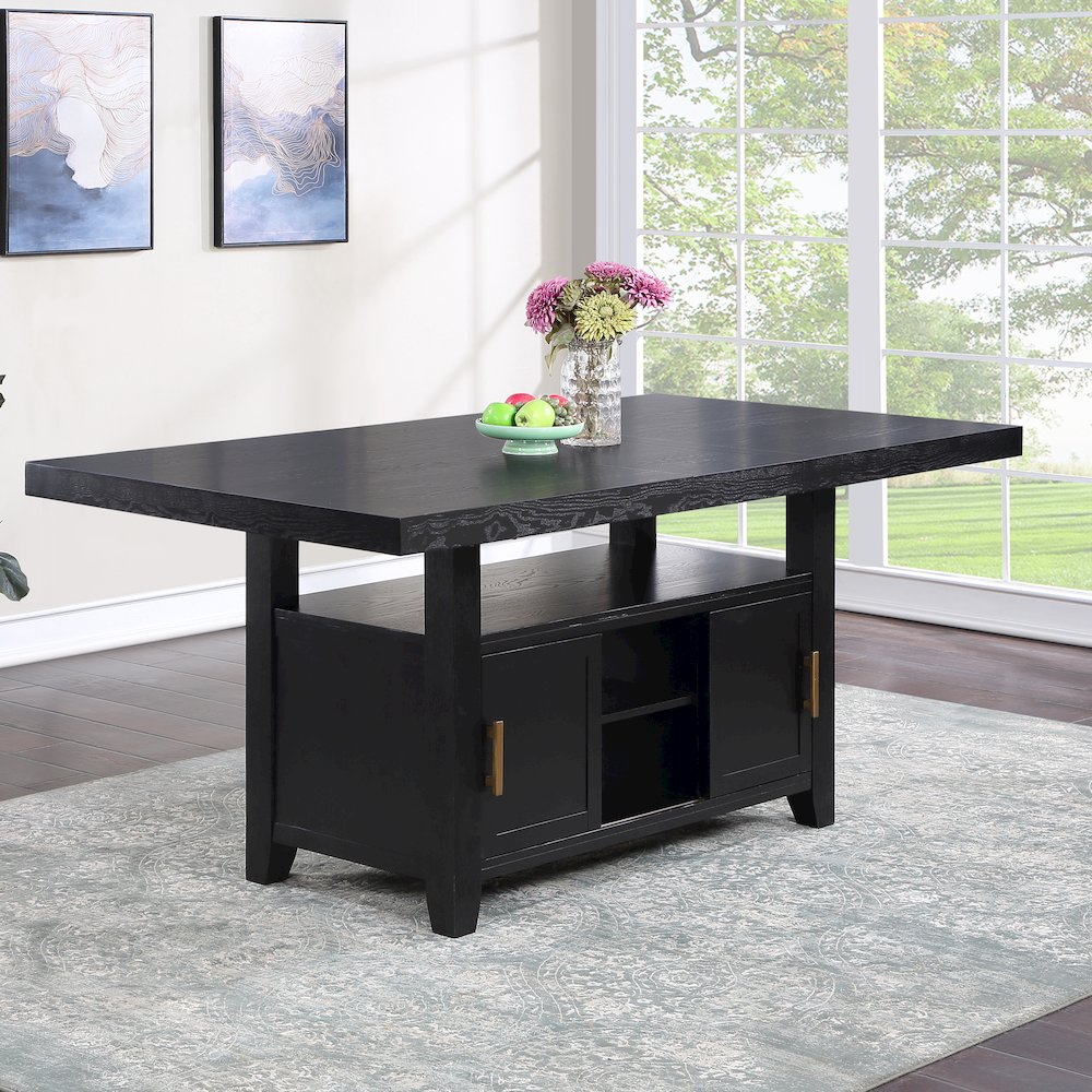 Yves Black Counter Table with Storage from Start2Finish, featuring a sleek black finish and built-in storage compartments.