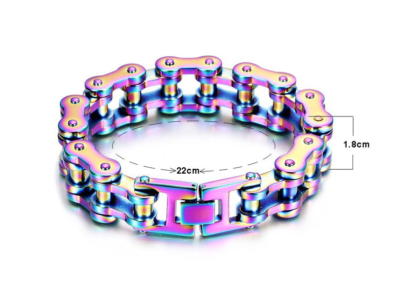 Fuchsia Molly bike chain bracelet with interlinked metal chain design, stylish accessory for casual or edgy outfits.