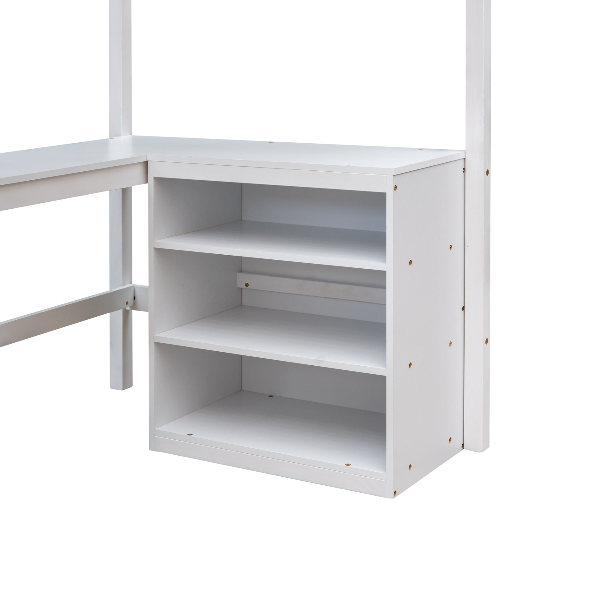 Twin size solid wood loft bed with built-in desk and shelves, ideal for bedroom or study space, by Start2Finish.