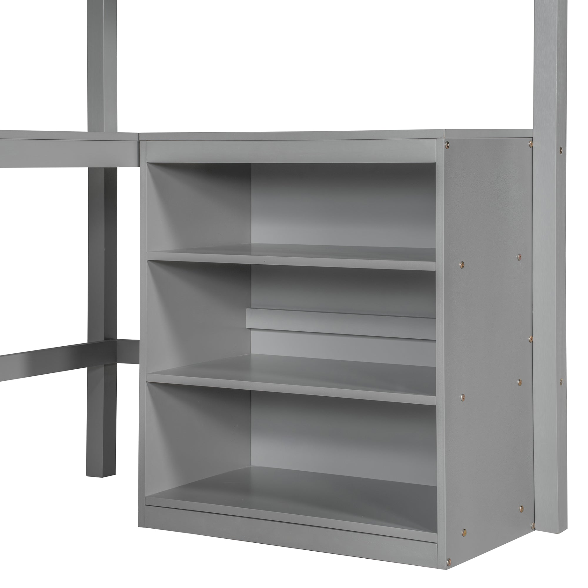 Twin size solid wood loft bed with built-in desk and shelves, ideal for bedroom or study space by Start2Finish
