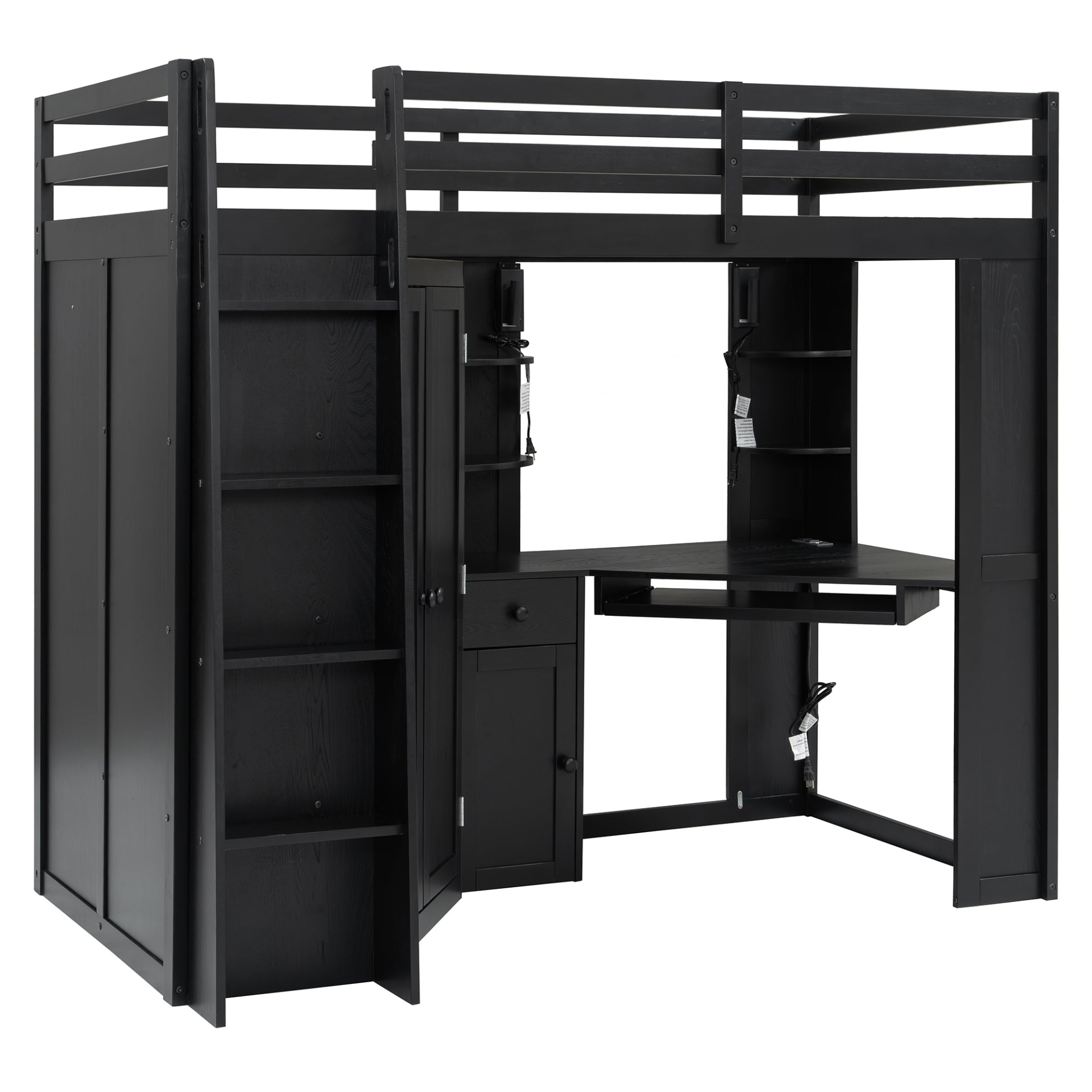Twin size wooden loft bed by Start2Finish with built-in desk and wardrobe storage, ideal for bedrooms or study spaces.