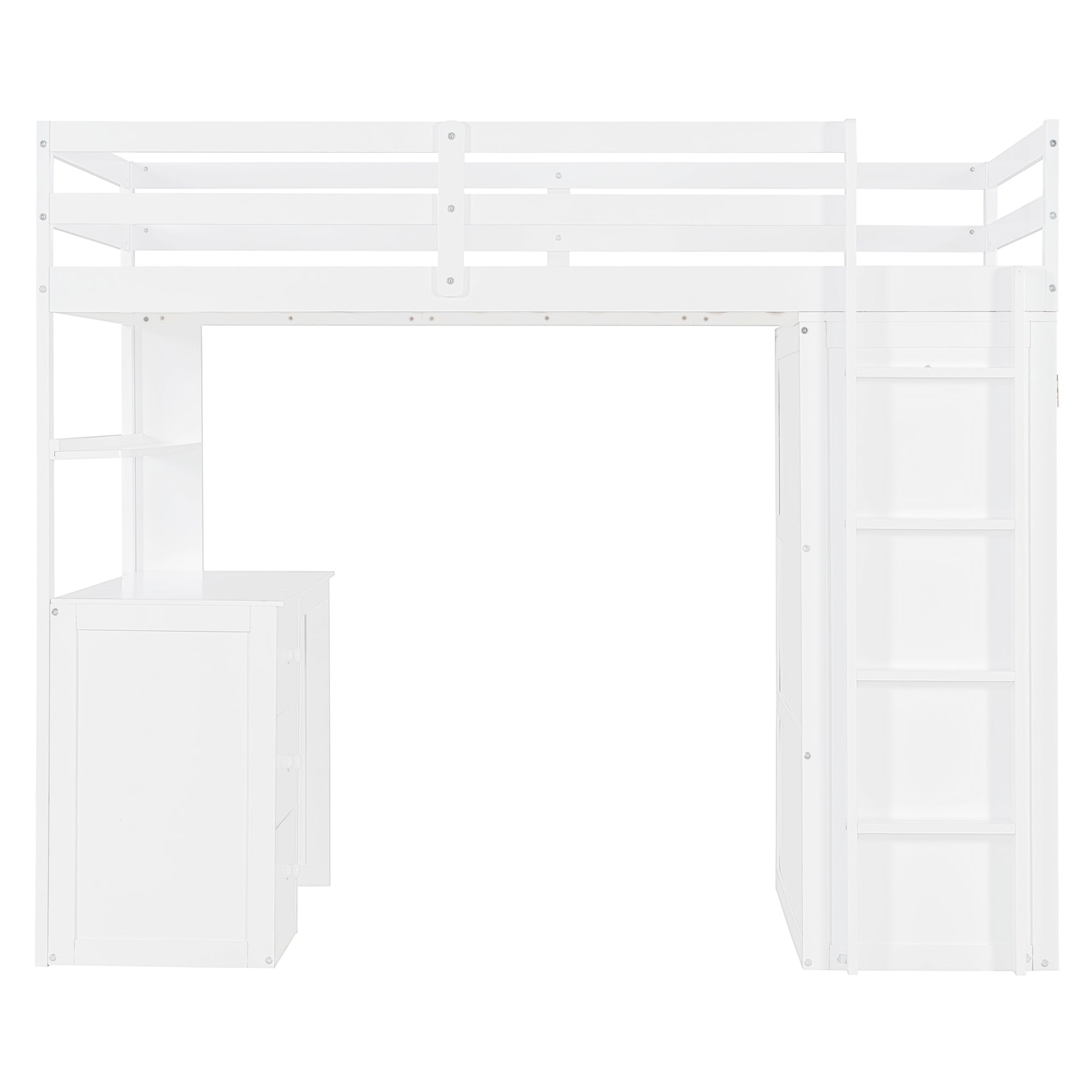 Twin size solid wood loft bed by Start2Finish with built-in desk, drawers, and wardrobe storage for bedroom or study space