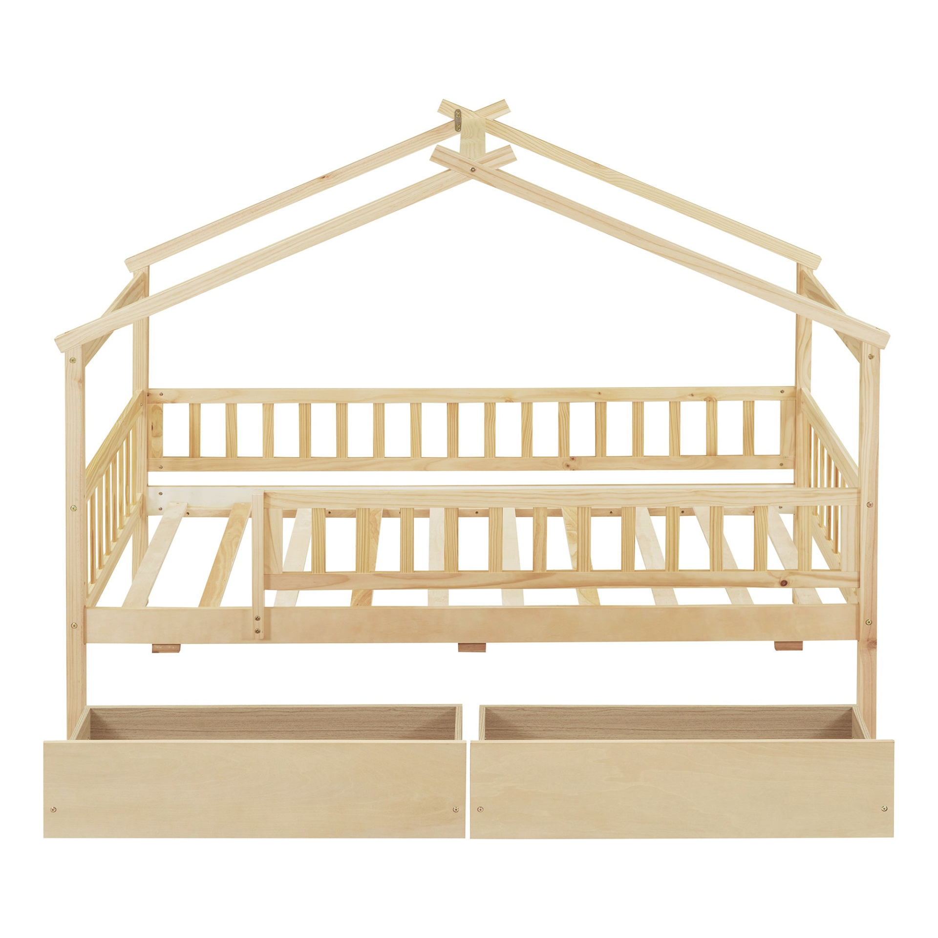 Twin size wood house bed frame with two storage drawers, ideal for bedroom or guest room, by Start2Finish