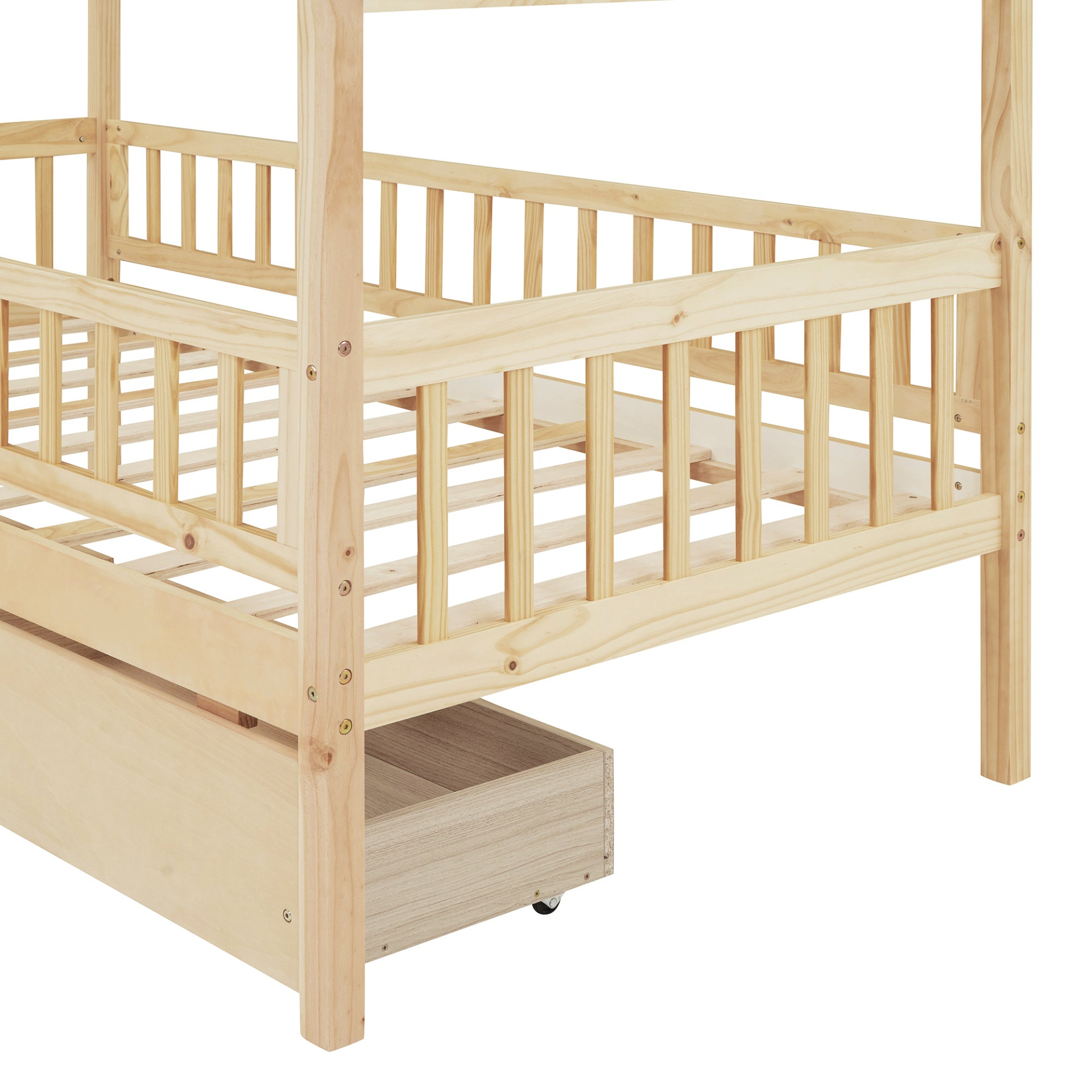 Twin-size wood house bed frame with two storage drawers, ideal for bedroom or guest room by Start2Finish