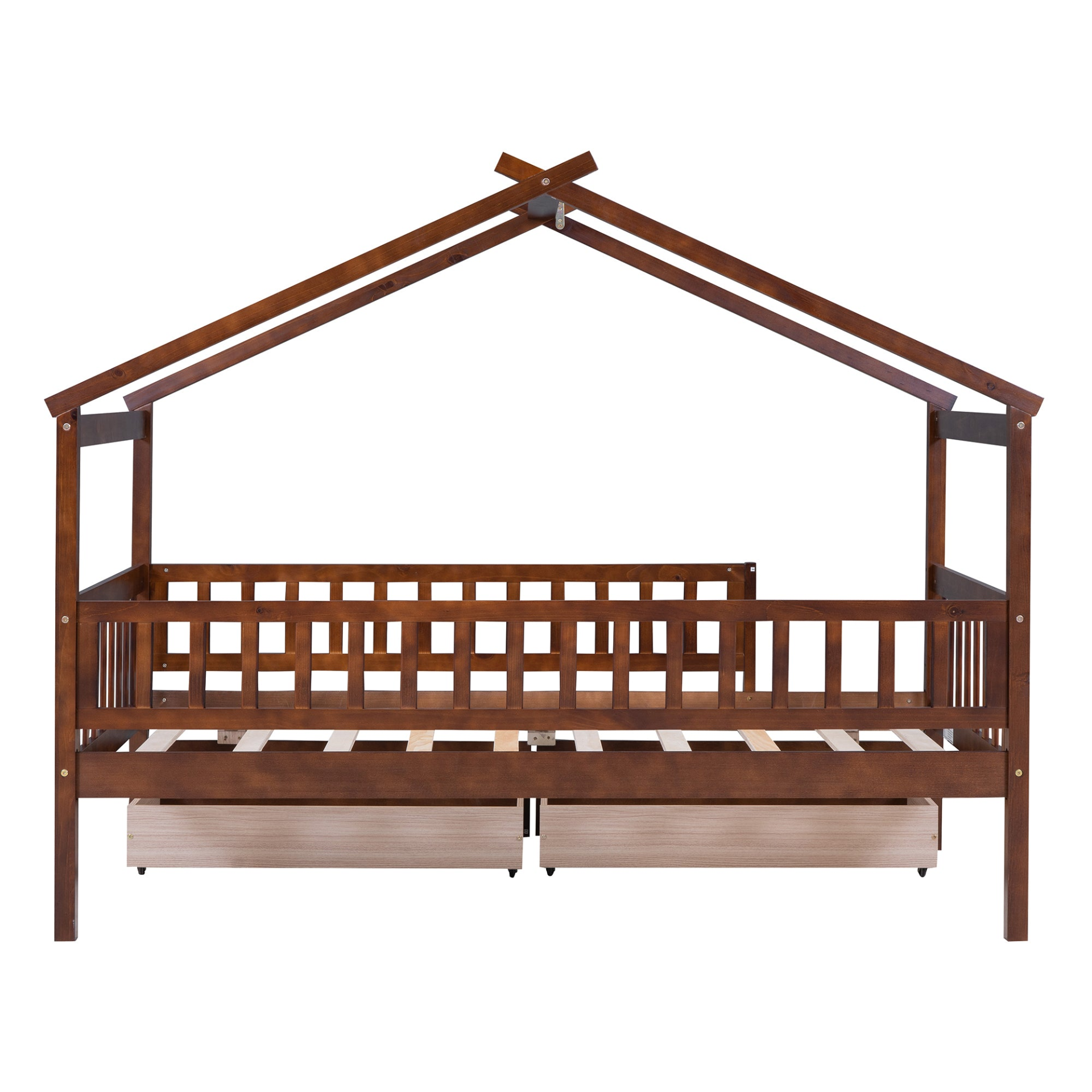 Wood twin house bed frame with two storage drawers, ideal for bedroom or guest room, by Start2Finish