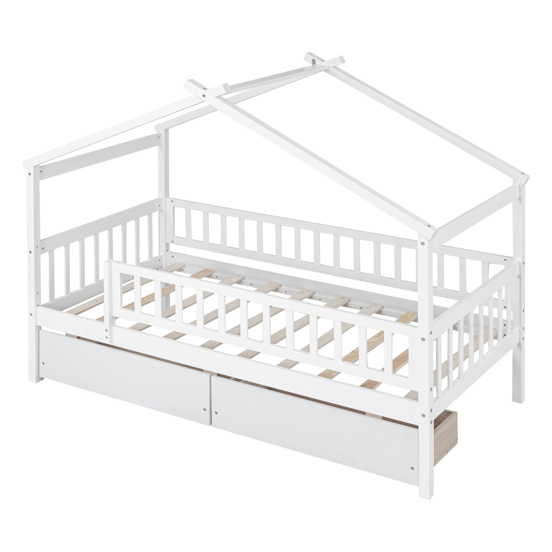 Twin size wood house bed frame with two storage drawers, ideal for bedroom or guest room by Start2Finish