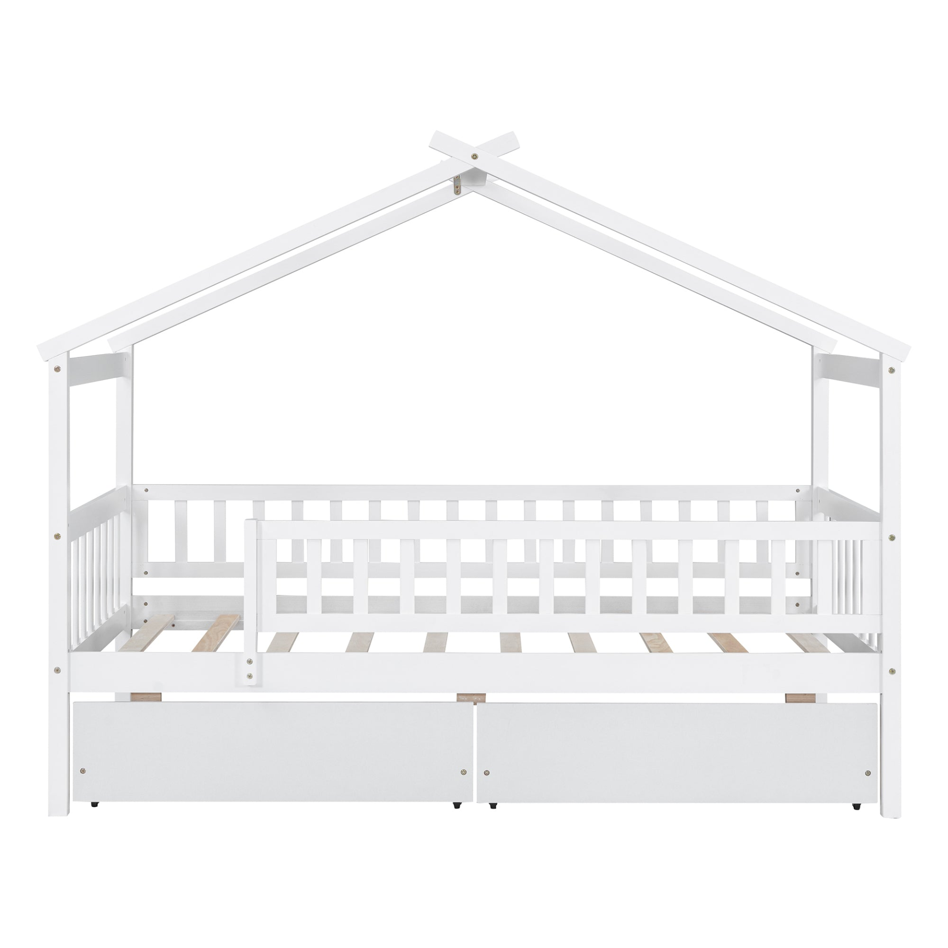 Twin size house bed frame by Start2Finish with wood finish and two storage drawers, ideal for bedroom or guest room decor.