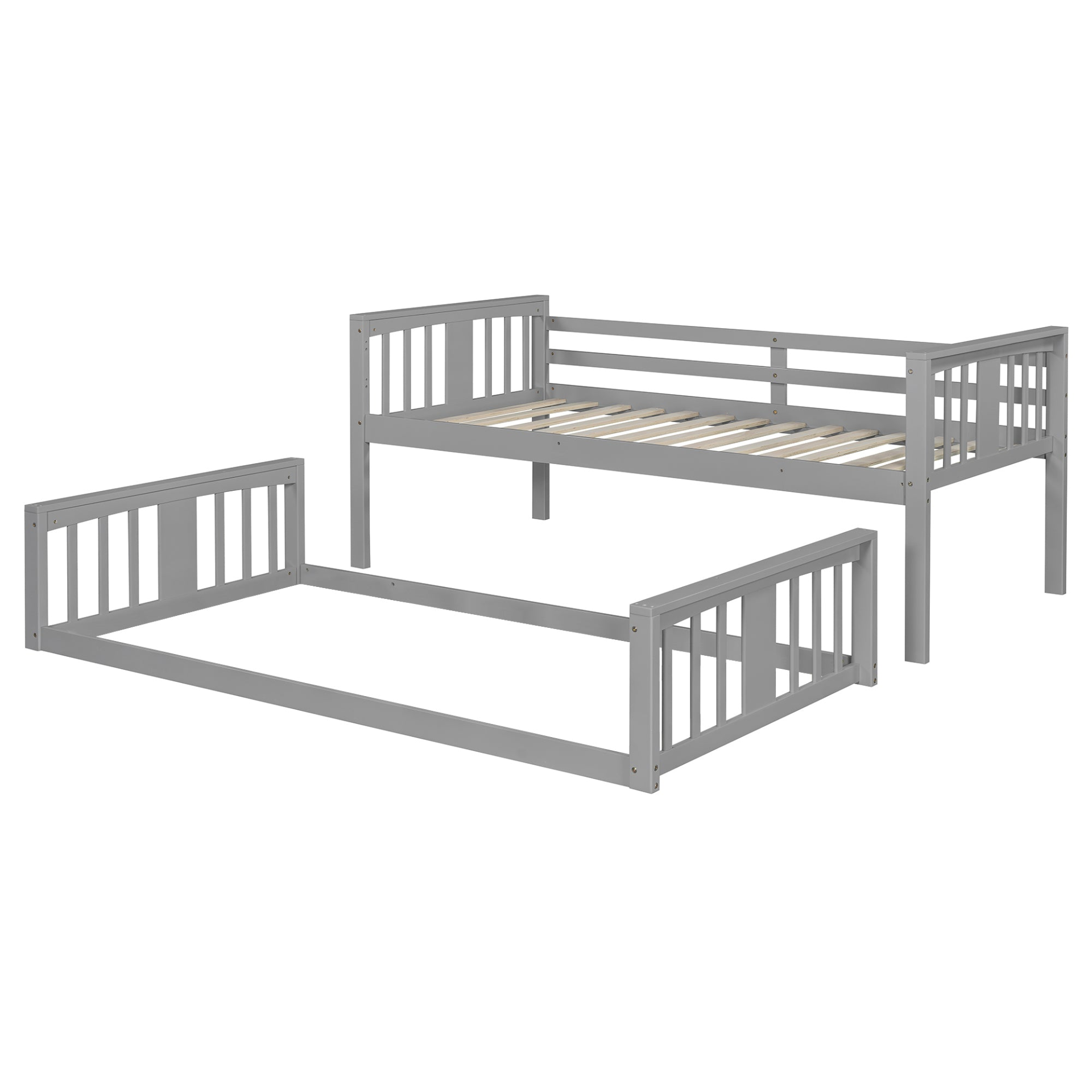 Twin over twin plywood bunk bed with ladder and guardrails, ideal for shared or guest bedrooms by Start2Finish.