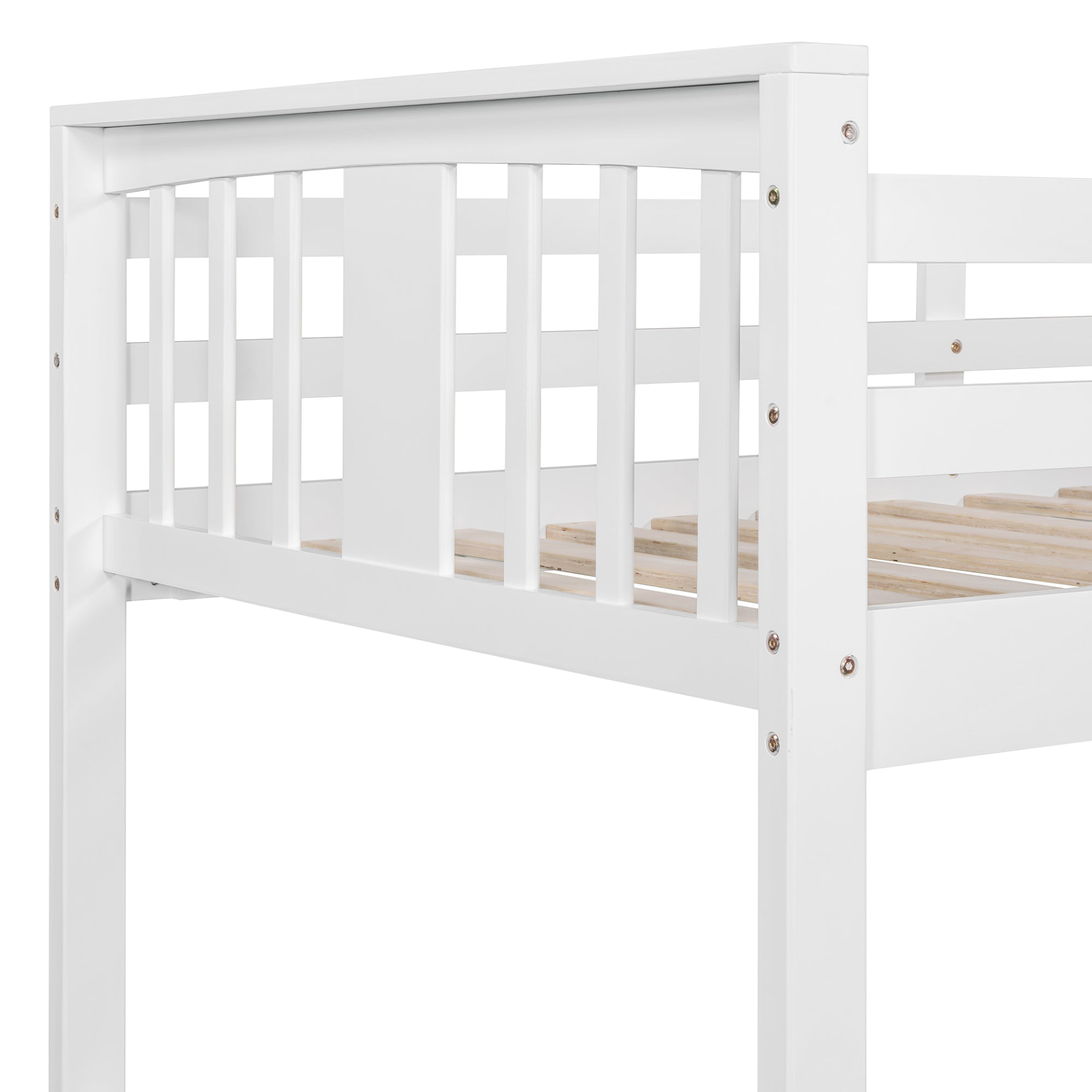 Twin over twin bunk bed made of plywood with ladder and guardrails, ideal for shared bedrooms or guest rooms by Start2Finish.