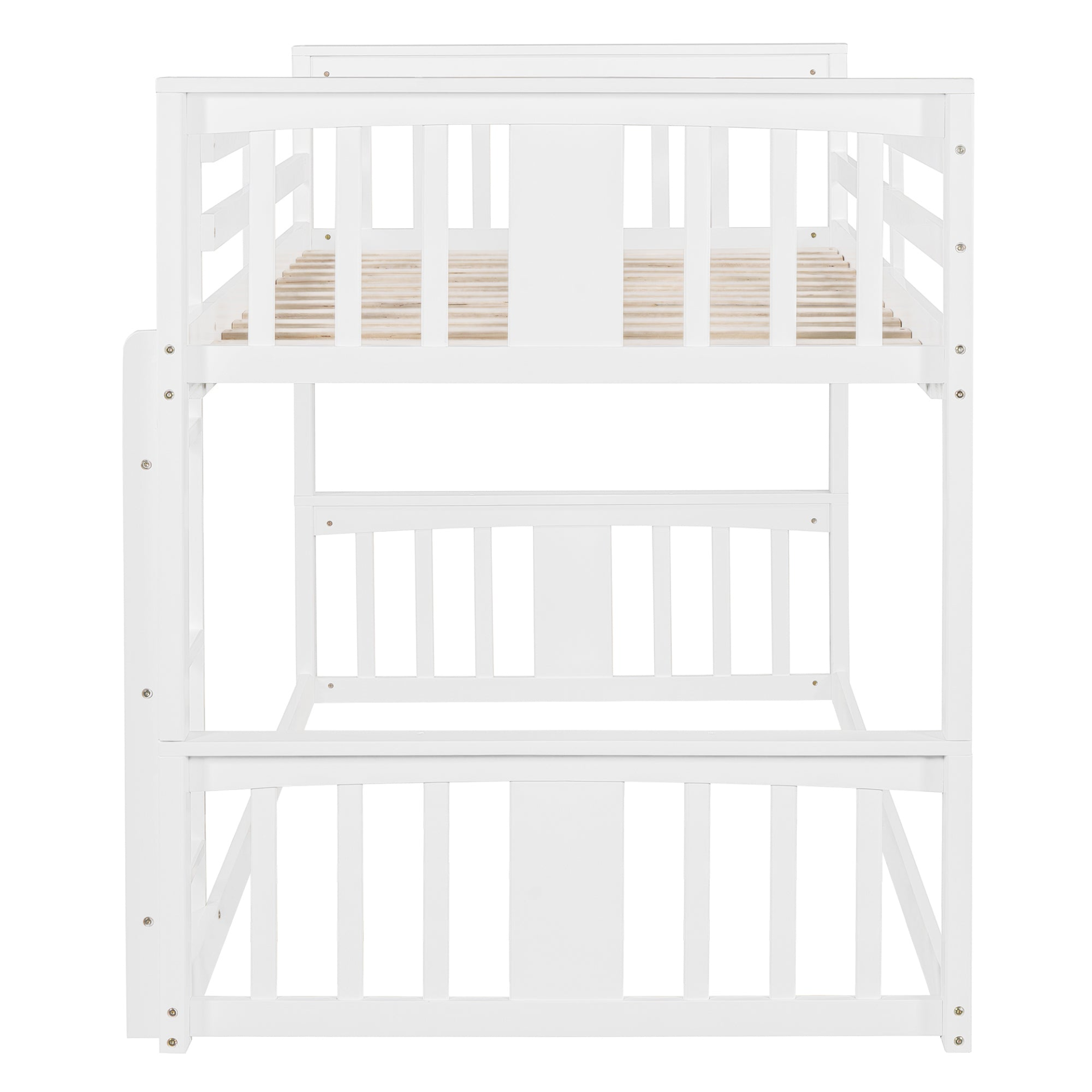 Twin over twin bunk bed by Start2Finish with plywood construction, ladder, and guardrails for shared or guest bedrooms.