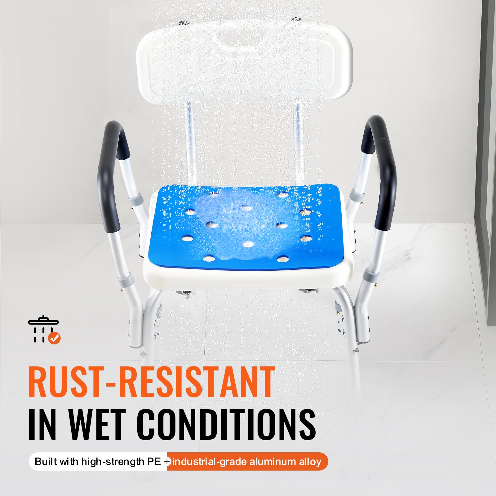 Start2Finish shower chair with back, adjustable height, non-slip bath seat, supports 400 lbs for elderly and disabled users.