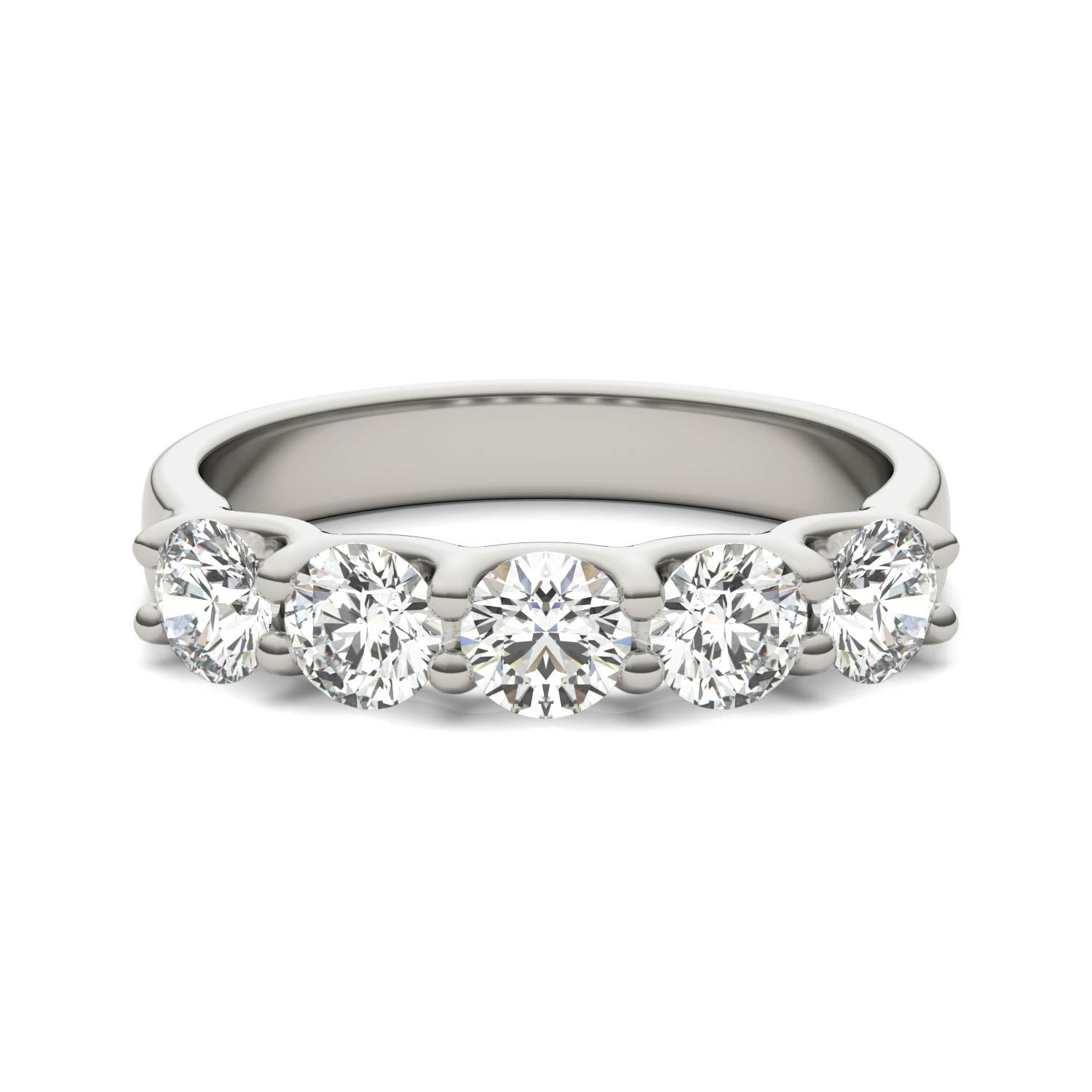 Start2Finish 1.25 CTW round lab-grown diamond five stone anniversary band in 14K white gold over sterling silver, E/F-VS clarity.