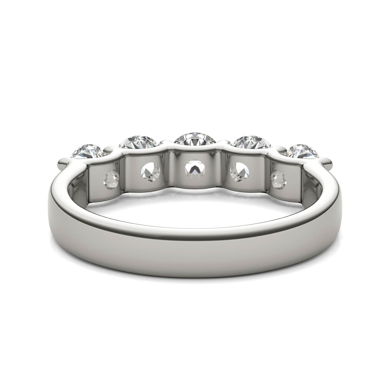 Start2Finish 1.25 CTW round lab-grown diamond five-stone anniversary band in 14K white gold over sterling silver with E/F-VS diamonds.