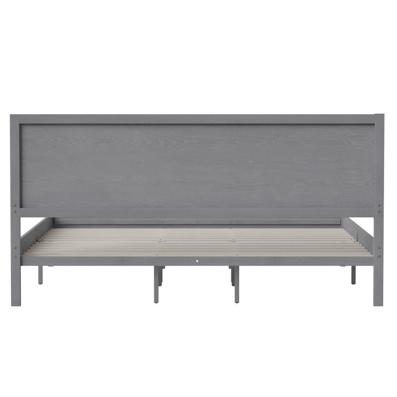 Modern King size wooden platform bed with headboard by Start2Finish, showcasing a sleek design and sturdy wooden frame.