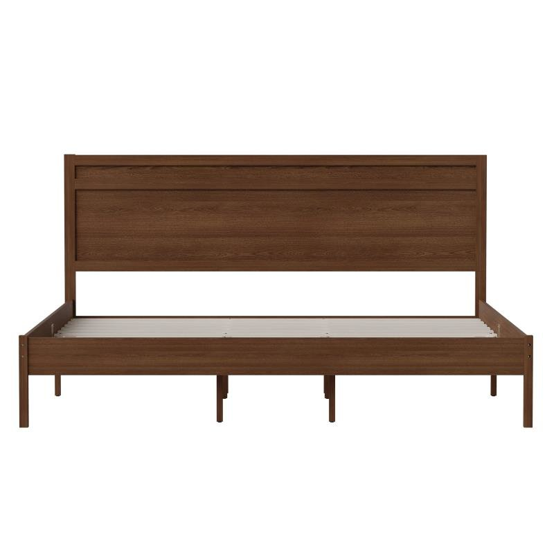 Modern king size wooden platform bed with headboard and clean design, crafted by Start2Finish.