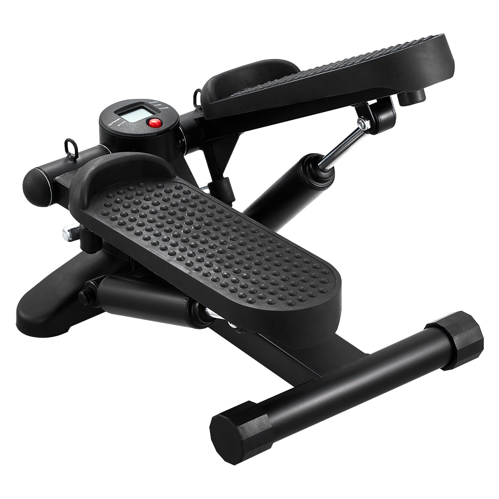 Start2Finish VEVOR mini stair stepper with resistance bands and LCD monitor, compact hydraulic fitness equipment for full-body cardio workouts.