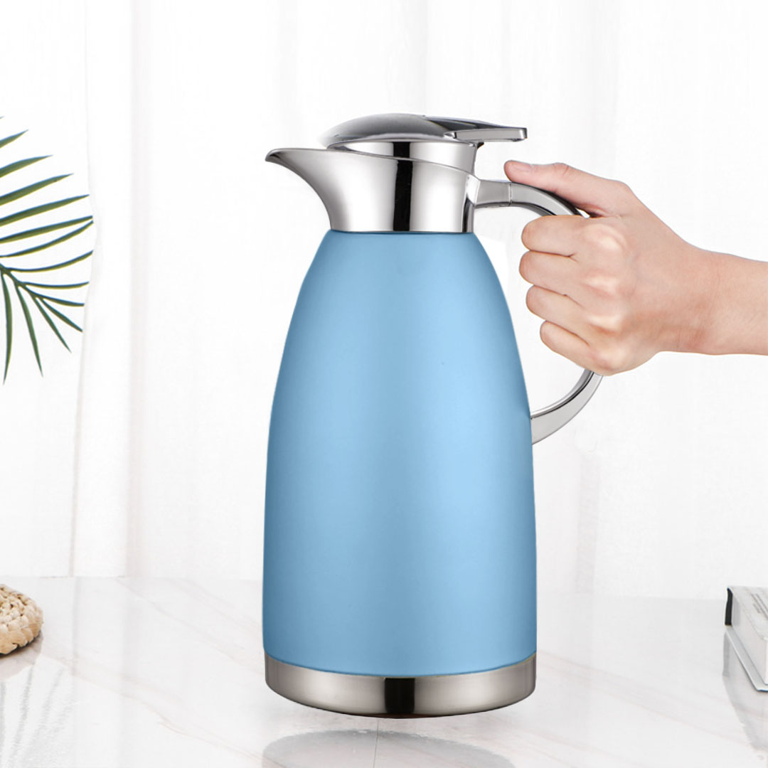 Blue insulated vacuum flask from Start2Finish, 0.48 gallon capacity, with a sleek design and screw-on lid for home use.