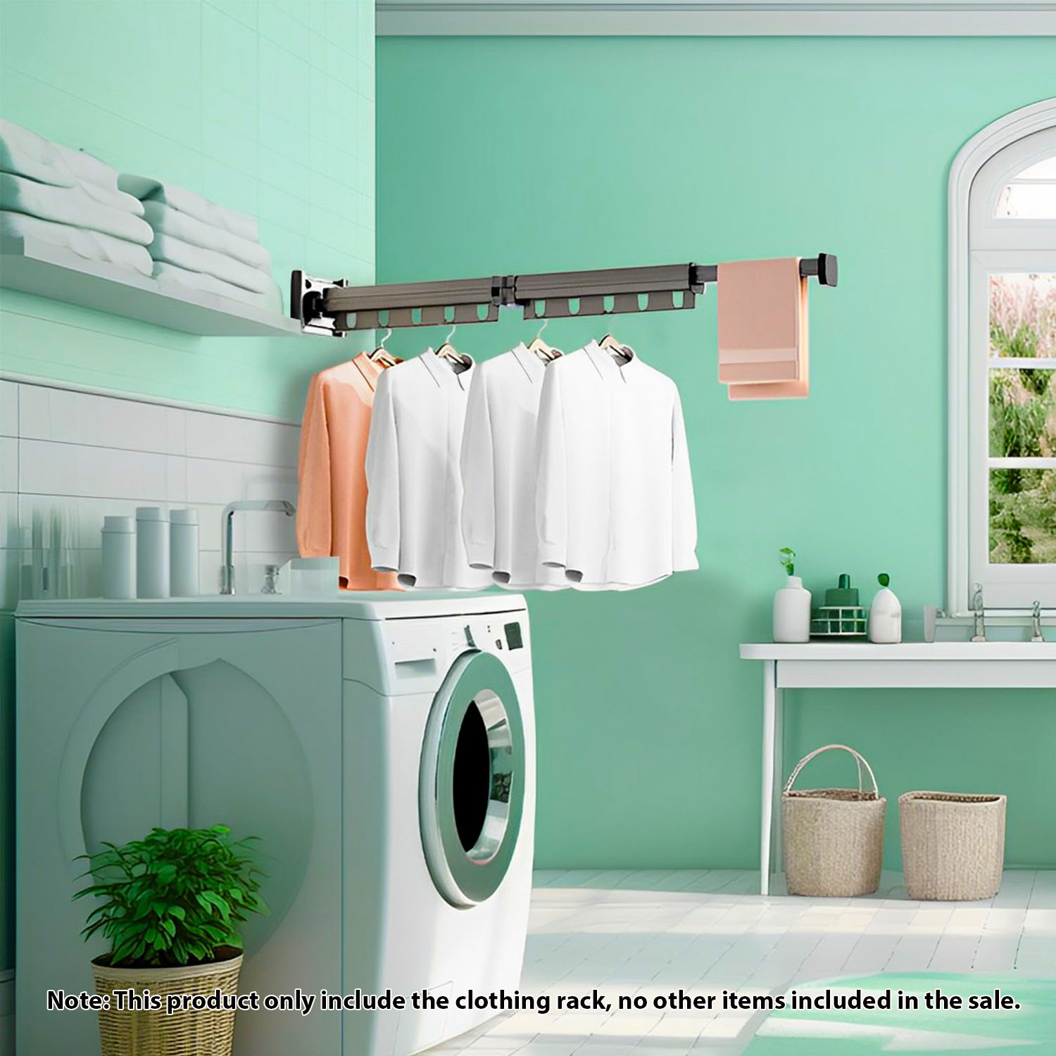 Start2Finish SOGA 36.7-inch wall-mounted clothing dry rack with multiple bars for hanging clothes in a home laundry room.