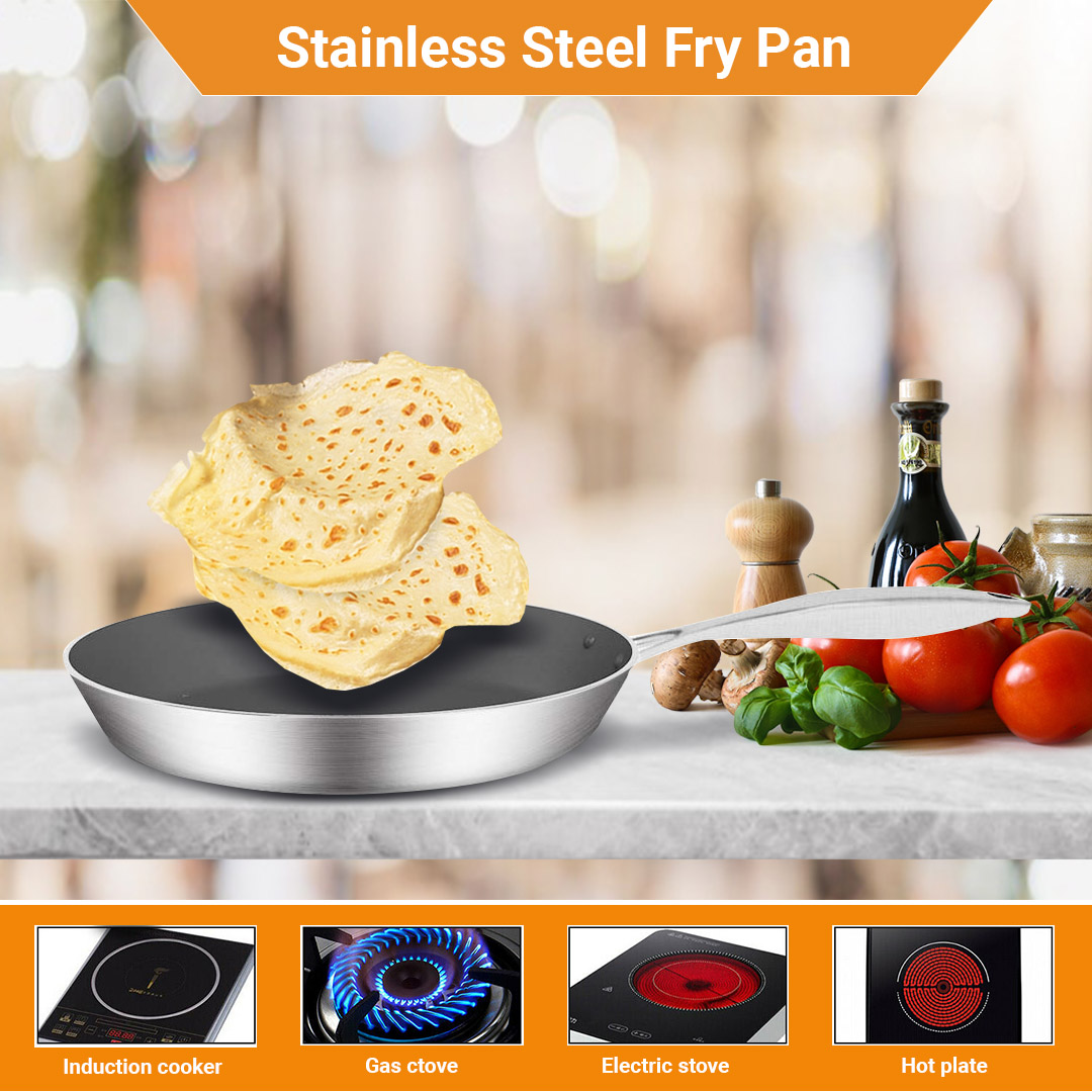 Start2Finish SOGA 10-inch stainless steel fry pan with non-stick interior, suitable for induction cooking and everyday home use.