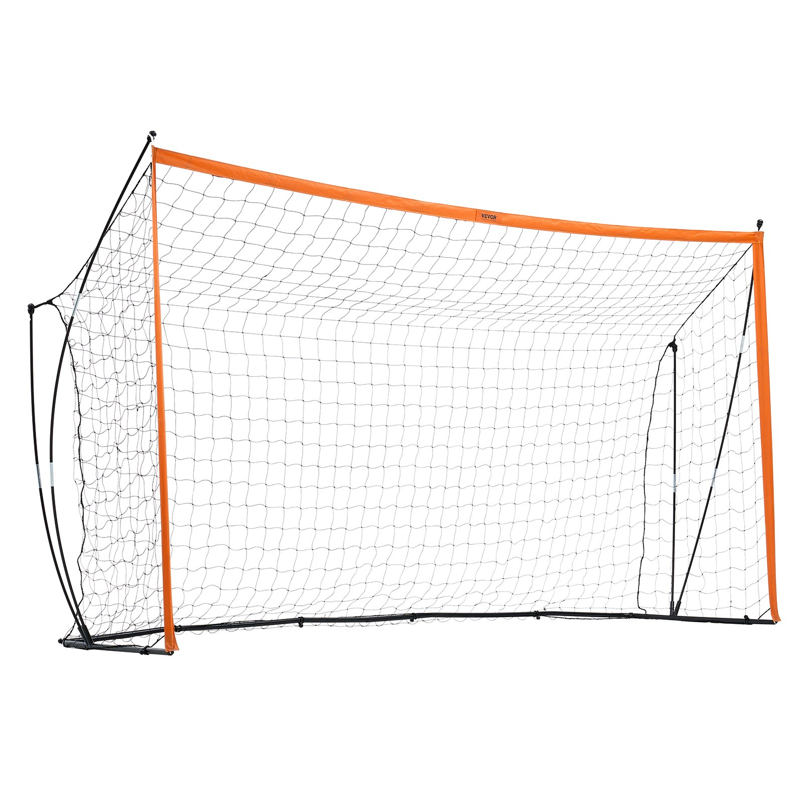 Start2Finish VEVOR portable soccer goal, 12x6 ft with steel fiberglass frame, orange outdoor practice net with carry bag, for adults and kids.