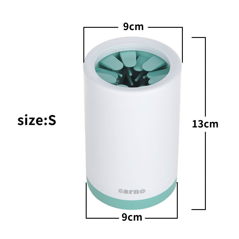 Maroon Asteria portable pet paw cleaner cup with soft silicone comb for gentle paw cleaning, shown with water inside.