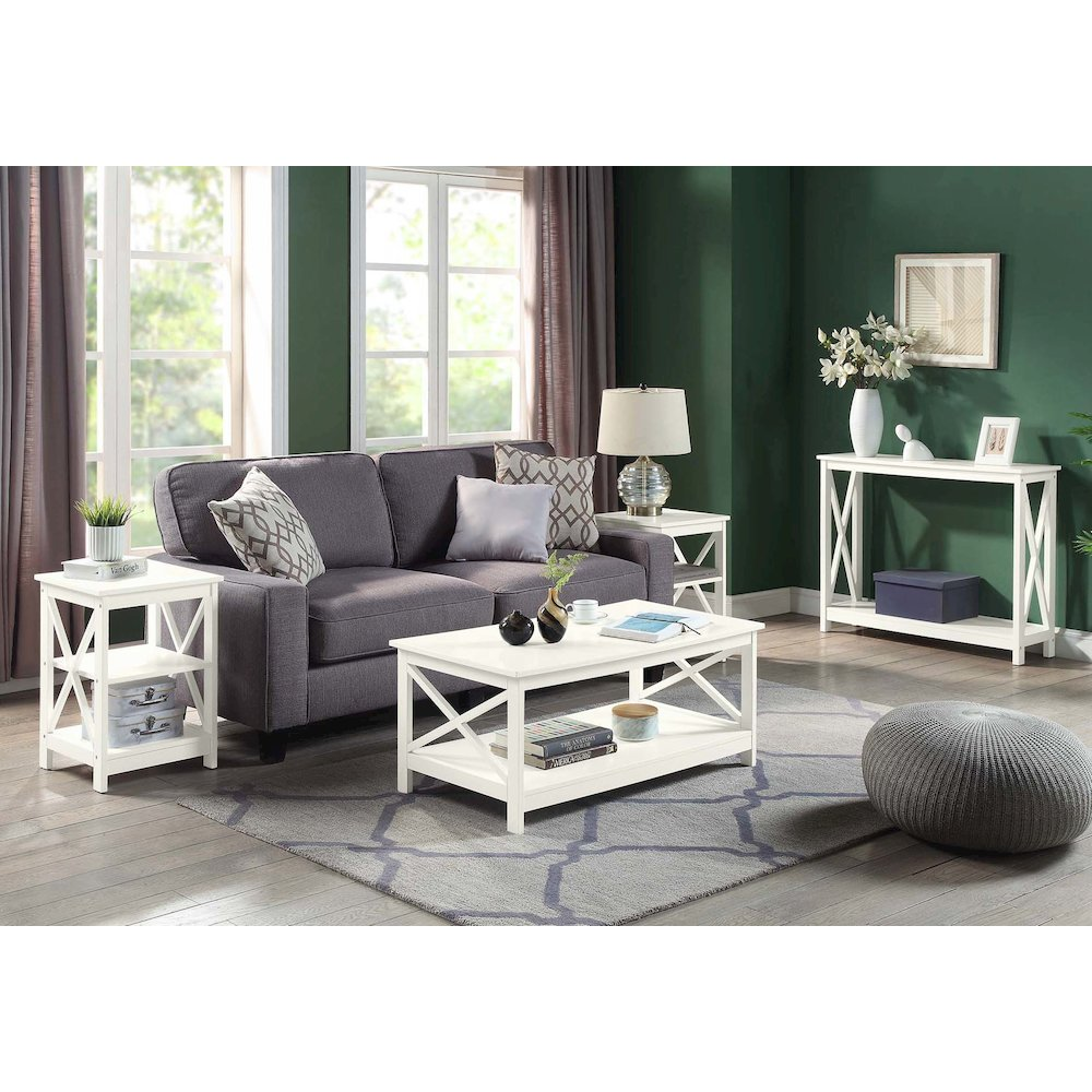 Ivory Oxford end table with shelves from Start2Finish, showcasing a compact, stylish furniture piece with a smooth finish and functional design.