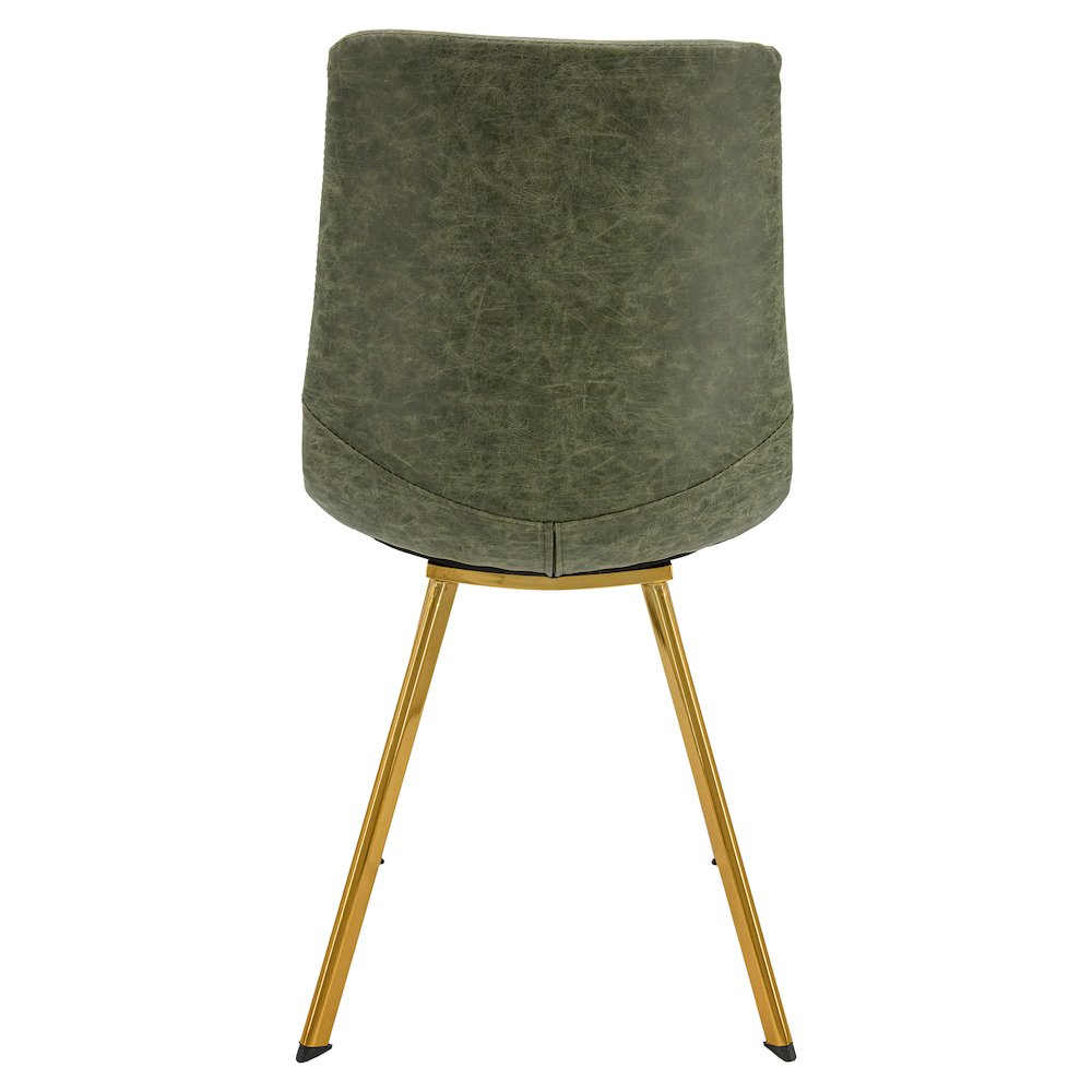 Set of four Markley Modern leather dining chairs with gold metal legs, showcasing sleek design and cushioned seats.