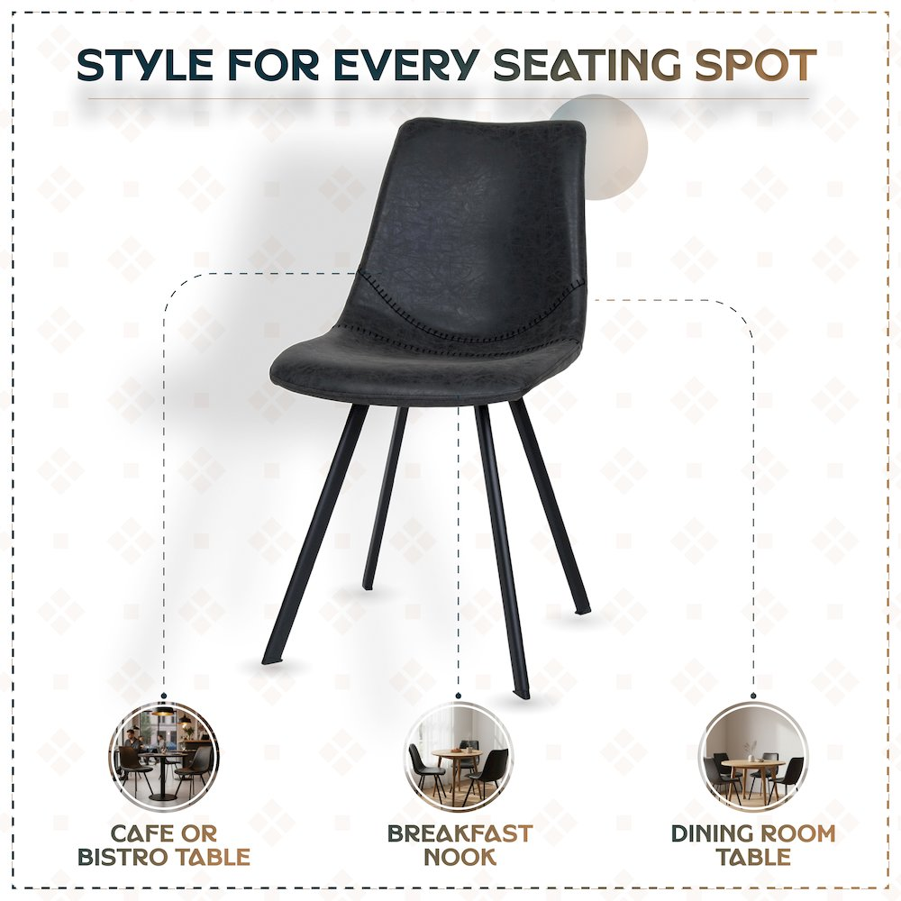 Modern leather dining chair with metal legs by Start2Finish, featuring a sleek design and cushioned seat for dining rooms.
