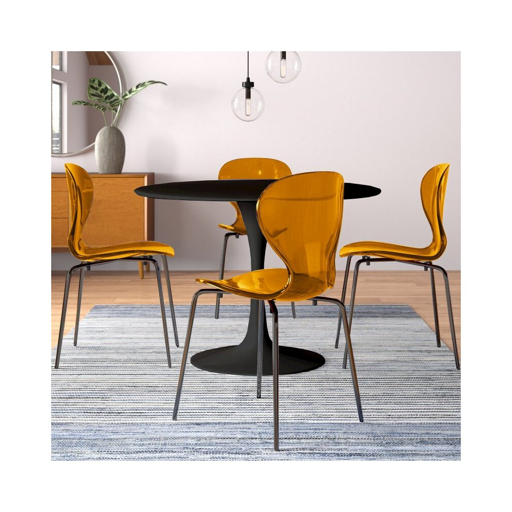 Start2Finish 5-piece round black MDF dining set with matching chairs, modern design for kitchen or dining room.